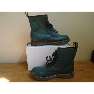 Dr. Martens Green Leather 8-Eye Lace-Up Boot with Yellow Stitching